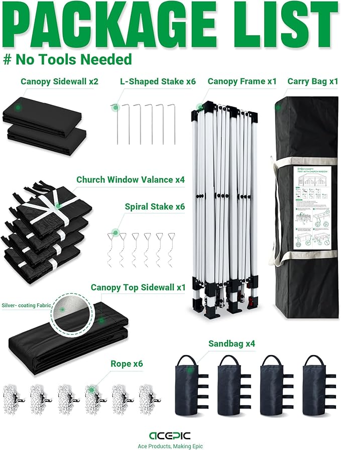 10x20 Pop Up Canopy with 6 Removable Sidewalls, 2 Central Lock Easy Set-up Outdoor Party Tent with Top Vent, Commercial Tent, Hand Bag x1, Sandbags x4, Stakes x8, Ropes x4 (Black, 10 * 20)