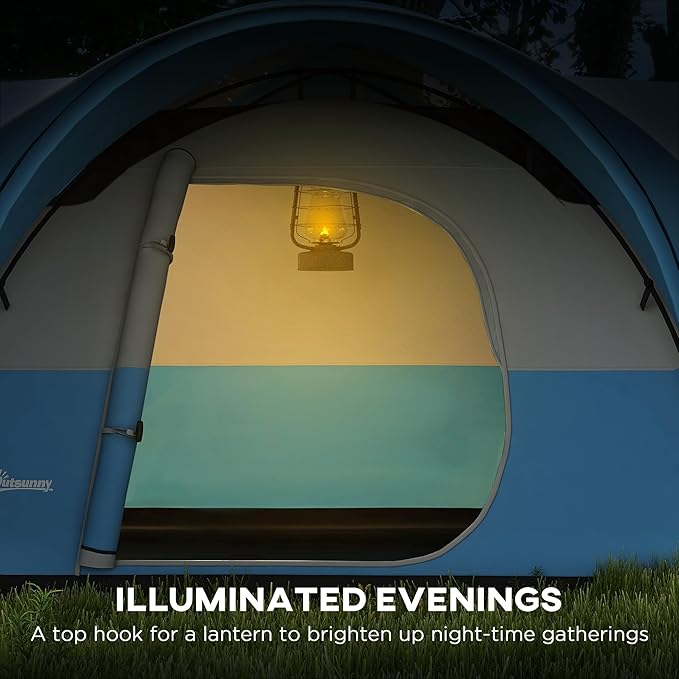 Outsunny 5-6 Man Camping Tent, 3000mm Waterproof Family Tent with Porch and Sewn in Groundsheet, Portable with Bag, for Fishing Hiking Festival