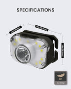 Claymore HEADY2 Tan Rechargeable Wearable Light – 350 Lumens Headlamp 3 Light Modes USB-C Rechargeable IP54 Water-Resistant Up to 40 Hrs Runtime for Camping, Running, Outdoor