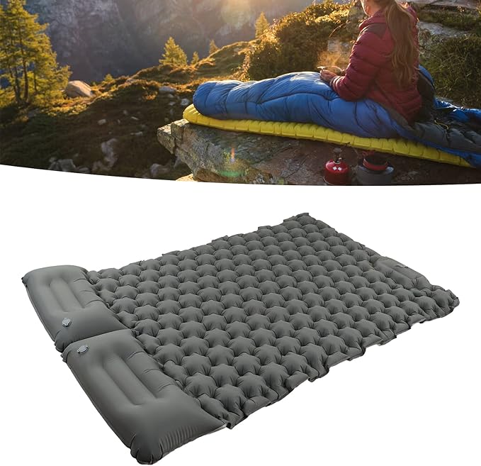 Camping Sleeping Pad Gray Waterproof Nylon Ergonomic Support Foot Press 60S Inflating Sleeping Mat for Outdoor Camping
