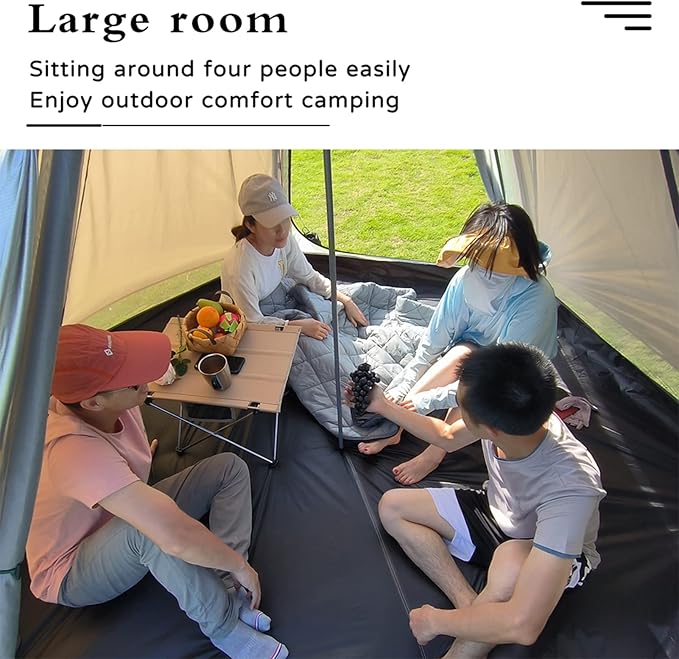 Large Space Pyramid Tipi Tent Ultralight Family Camping Tent Windproof Outdoor Teepee Tent for Adults 4 Person Double Layer Tents