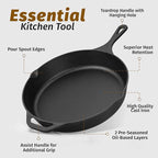 Zulay Kitchen Pre-Seasoned Cast Iron Skillet – 12.5 Inch Heavy Duty Frying Pan for Indoor & Outdoor Cooking – Oven, Stovetop, Induction, Grill & Campfire Safe