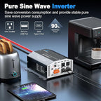 1500W Pure Sine Wave Inverter 12V DC to 110V/120V AC Converter, 3000W Peak, LCD Remote Control, 4 AC Outlets, USB & Type-C – for RV, Truck, Camping, Off-Grid Solar, Emergency Power