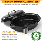 15.4” Roasting Pan With Lid, Oval Roaster Pan, Medium Roasting Pan For 10 Lb Turkey, Chicken, Lamb, Vegetables, Casserole, Lasagnaa