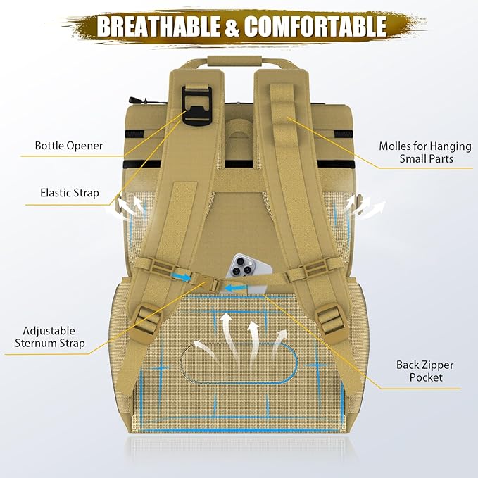 Tactical Backpack Cooler, AYAMAYA Leakproof 40 Cans Soft Cooler Backpack with Handle, Waterproof Insulated Tactical Lunch Box Bag for Work, Beach, Travel, Camping, Picnic, Hiking
