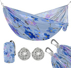 Blue Background Little Flowers Camping Hammock Single Portable Hammocks 330 lbs Capacity with 2 Tree Straps and Attached Carry Bag,Perfect for Outdoor,Indoor,Beach,Camping,Travel