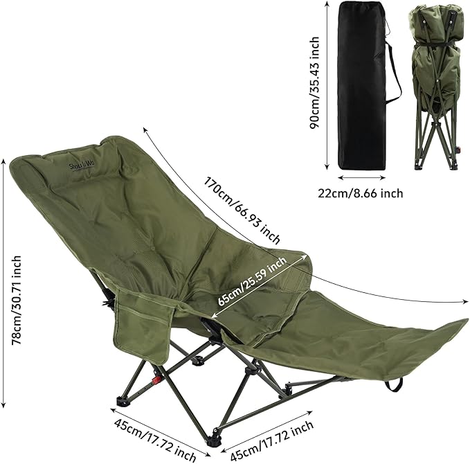 Dual Purpose Folding Camping Cot and Chair with Removable Footrest for Adults, Easy-to-Assemble Adjustable Sleeping Chair with Carry Bag for Fishing, Hiking, Travel, Home (Dark Green)