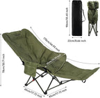 Dual Purpose Folding Camping Cot and Chair with Removable Footrest for Adults, Easy-to-Assemble Adjustable Sleeping Chair with Carry Bag for Fishing, Hiking, Travel, Home (Dark Green)