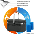 ALLCAMP Picnic Basket - 2 Ice Box Included 32L Insulated Cooler, Thickening Foldable Picnic Basket with Removable Baskets & Sewn-in Frame, Basket for House Warming Gifts New Home(Black)