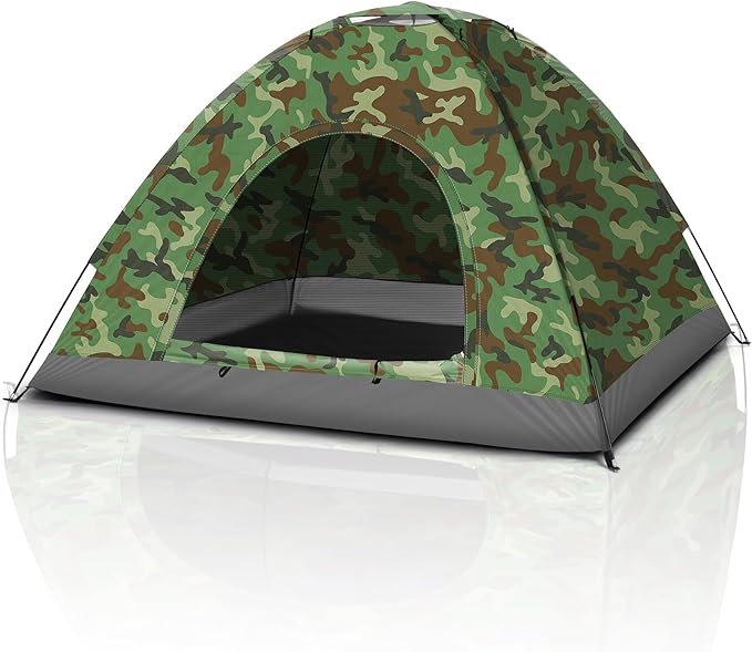 VINGLI Camouflage Camping Tent, Portable Dome Tent for 3/4 Person with 78L”x 78W”x 53H”Waterproof Nylon Oxford for Hiking, Climbing, Camping, Backpacking
