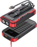 Solar Charger Power Bank, 40000mAh Portable Charger PD 20W Fast Charging Solar Power Bank Built in 4 Cables and USB-C in/Output, Camping Essentials External Battery Pack with Flashlights
