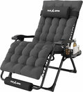 Amopatio Zero Gravity Chair with Removable Cushion & Tray, XL 29In Patio Folding Reclining Lounge Chair with Footrest & Headrest for Indoor and Outdoor, Support 500lbs, Grey&Black