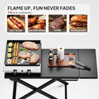 ROVSUN 2 Burner Foldable Propane Griddle with Wheels & Enameled Tray, 20000 BTU Portable Flat Top Gas Grill with Electronic Ignition & Regulator for Outdoor Cooking Camping BBQ Tailgating Picnicking