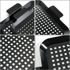 2 Pack Grill Pans, Nonstick Grill Topper for Outdoor Grill, BBQ Grilling Baskets with Perforated Bottom, Heavy Duty Carbon Steel Grill Grid for Cooking Camping, 16.5" x 10" and 13" x 7.4"
