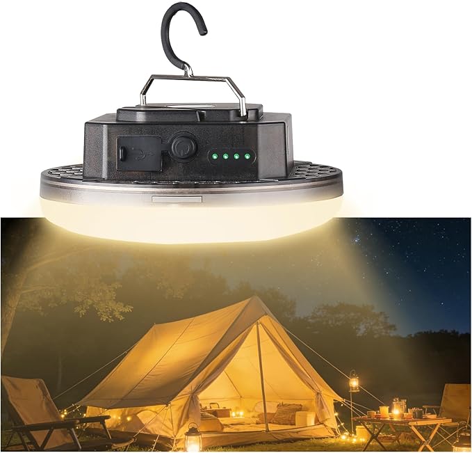 Rechargeable Camping Tent Light 12000mAh 45W 4000Lumen Battery Operated LED Lights IPX5 Waterproof Portable Lamp for Power Outages Outdoor Emergency Home Use