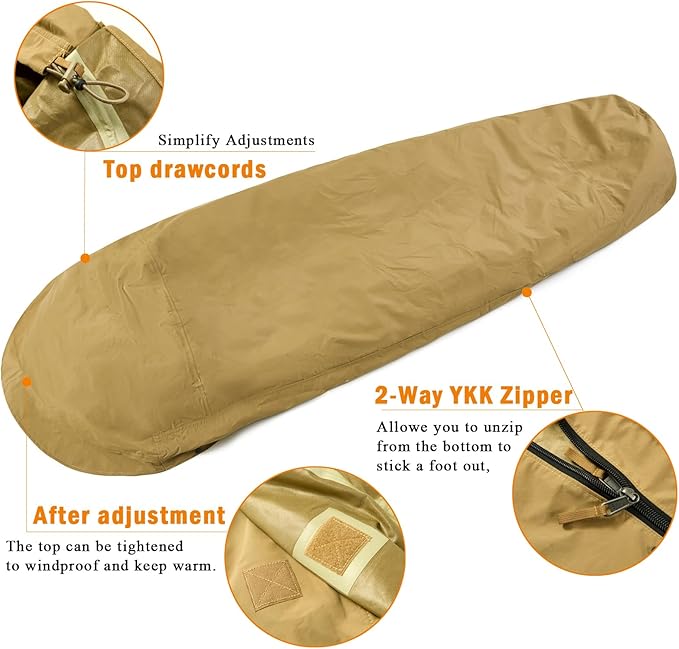 Akmax.cn Bivy Cover Sack for Military Army Modular Sleeping System, Waterproof Outer Shell for Sleeping Bag, Minimalist Stealth Shelter