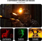 10W Coon Hunting Lights, 45000LUX Hunting Headlamp for Coyotes Hog Predators, Rechargeable & Waterproof, 6 Lighting Modes, 4 Powerful LEDs (White Red Green Amber) for Night Working