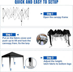 Yesker 10x10 Pop Up Canopy Tent UPF 50+ Waterproof Outdoor Canopy Portable Folding Easy Setup Gazebo Adjustable Height Instant Sun Shade Tent with Wheeled Bag for Events Parties Camping Patio, Black