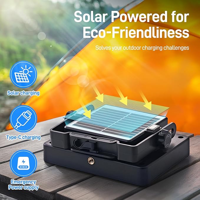 LED Solar Portable Camping Lights with Stand dimmable, 2000LM, Solar Rechargeable Work Lights with Magnetic，IP67 Waterproof, 5 Light Modes Portable Flood Light, Camping Lantern for Indoor Outdoor