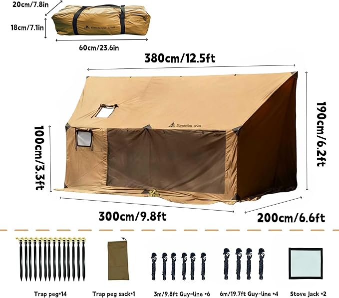 Hammock Hot Tent with Stove Jack and Double-Sided mesh Windows - Spacious, Versatile Wall Tent with Snow Skirt(No Poles)-Waterproof & Windproof, Ideal for Camping, Backpacking, Hiking