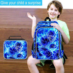 3Pcs Football Backpack for Boy, 17" Lightning Bookbag for Elementary Preschool Kindergarten, Kids School Backpacks with Lunch Box (Blue)