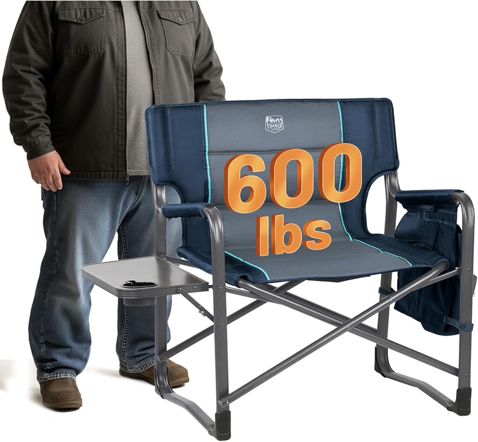 Timber Ridge XXL Directors Chair, 600lbs Capacity Heavy Duty Folding Camping Chair with Side Table & Insulated Pocket, Oversized Portable Chair with Carry Strap