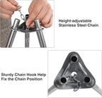 Lineslife Campfire Tripod Grill for Cooking, Durable Stainless Steel Camping Fire Tripod Grill with Grill Grate and Carrying Bag for Outdoor BBQ, Silver