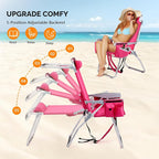 VINGLI Tall Beach Chair 2 Pack Lightweight, Backpack Beach Chair for Adults with 5-Position, Cooler Bag, Cup Holders, Towel Bar, Lightweight Folding Beach Camping Chairs