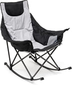 SUNNYFEEL Oversized Rocking Camping Chair, Fully Padded Patio Chair with Side Pocket, High Back Portable Lawn Recliner with Headrest, Outdoor Camp Rocker Chairs for Adults Heavy Duty 500 LBS Carry Bag
