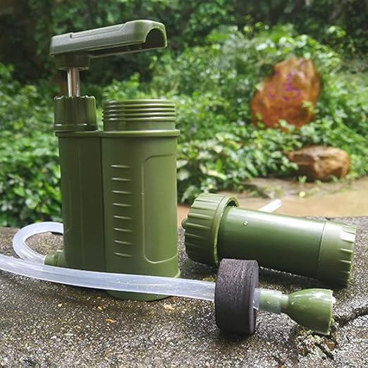Portable Outdoor Water Purifier – Camping Pump Filter, Drinking Device | Direct Filtration System with High Efficiency for Hiking Backpacking Survival Travel and Quick Clean Hydration
