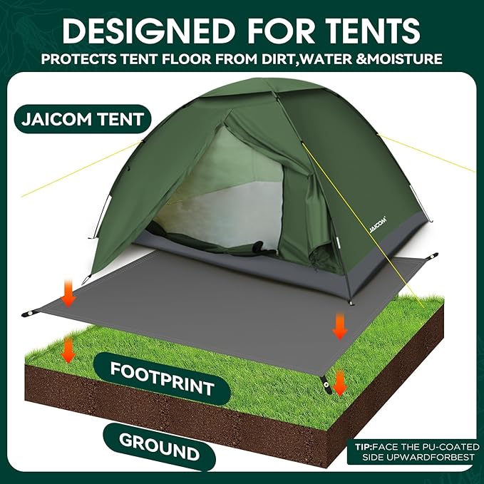 Tent Footprint - Waterproof Camping Tarp, 1-6 Person Tent Floor Saver, PU 3000mm Small Tarp for Hiking, Backpacking, Hammock, Beach, Picnic and Other Outdoor Activities