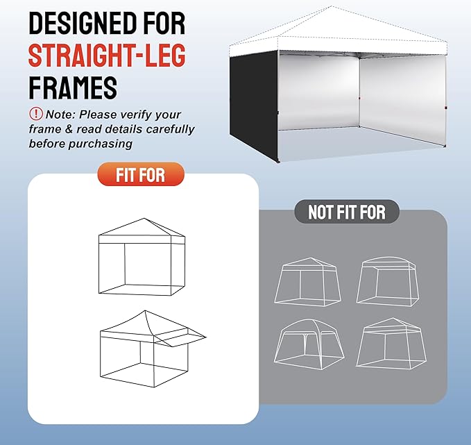CROWN SHADES 12x12 Canopy Sidewalls (4pck) - Side Walls 12x12, Sidewalls for Canopy - Tent Accessories, Black