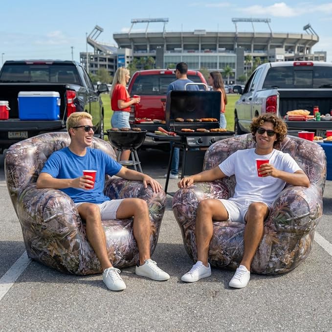 Air Candy Realtree® Camo Inflatable Outdoor Armchair – Heavy-Duty Puncture-Resistant Bottom – Ultra-Comfortable Camping, Tailgating & Outdoor Lounge Chair – Supports 250 lbs – Portable & Easy Inflate