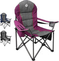 Northroad Oversized Portable Camping Chair, Full Padded Outdoor Folding Chair Support 350 LBS, Heavy Duty Lawn Chair with Cup Holder, Cooler Bag, Lumbar Support, Head Pocket for Adult (Purple)