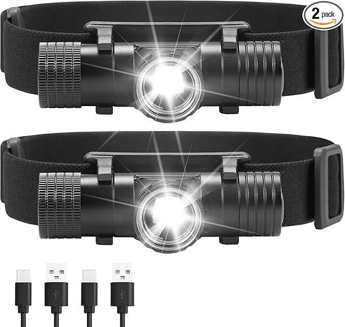 2 Pack 2200 mAh USB-C Rechargeable Dual Power Headlamp with Twist Focus Beam and Magnetic Base Manual & Gesture Sensing Control-Black