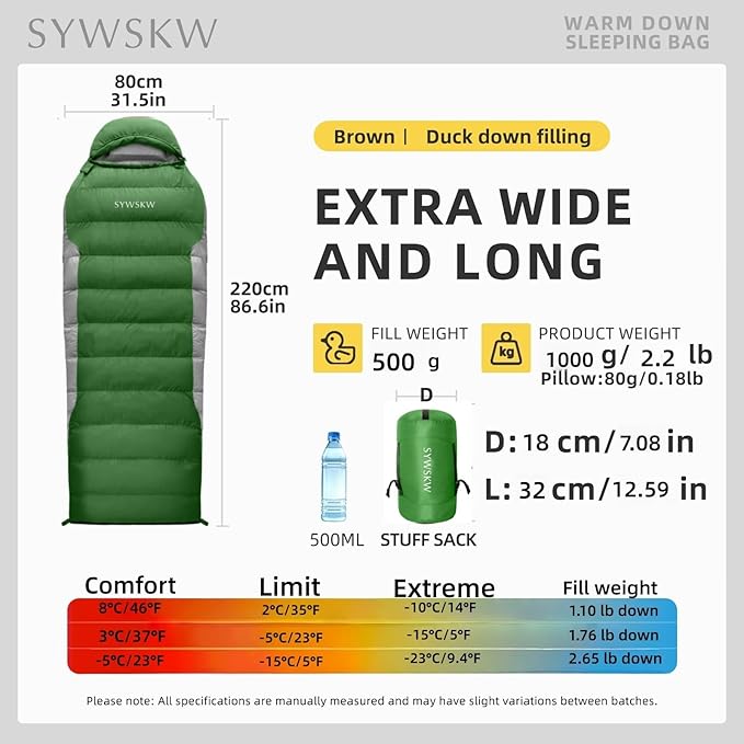 Ultralight Down Sleeping Bag with Pillow, 15F 32F 45F Sleeping Bag for Women,Men,Youth Backpacking,Hiking and Camping Outdoor with YKK Two-Way Zipper 680 FP Down