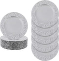50 Pcs Silver Charger Plates Bulk, 13" Round Plastic Embossed Charger Plates, Decorative Table Dinner Chargers for Thanksgiving, Halloween, Wedding, Party, Christmas, Decor (Silver)