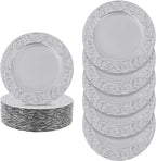 50 Pcs Silver Charger Plates Bulk, 13" Round Plastic Embossed Charger Plates, Decorative Table Dinner Chargers for Thanksgiving, Halloween, Wedding, Party, Christmas, Decor (Silver)