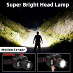 Rechargeable Headlamp High Lumen, 2Pack Super Bright Head lamp with Side Light & Motion Sensor, 7Mode Head Lights for Forehead, Adjustable Focus LED Headlamps for Adults Camping Running Hiking