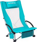 KingCamp Low Beach Chairs, Folding Portable Chair for Adults Lightweight Extra Wide Seat 300lbs Heavy Duty Oversized Backpack, Carry Bag for Camping