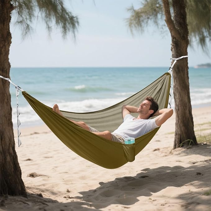 Coffee Packable Camping Hammocks Double Hammocks with Travel Bag 114" x 54"