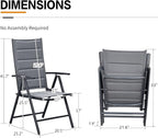 PURPLE LEAF Patio Folding Chairs 4 Pack Outdoor Aluminum Metal Dining Chairs with Padded Seats and Adjustable Backrest Heavy Duty Camping Chairs for Outside, Grey