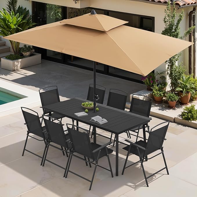 Crestlive Products Patio Folding Chairs Set of 4, Foldable Outdoor Chairs with Durable Rust-Resistant Frame and Breathable Textilene Material for Outside, Black