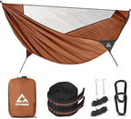 Camping Hammock with Mosquito Net – Portable Parachute Nylon Hammock Tent with Tree Straps, Camp Rope & Stake - for Hiking, Backpacking, Travel, Backyard, Beach – Holds Up to 500lbs (Orange)