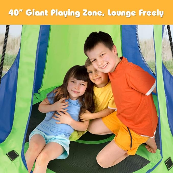 Costzon 2 in 1 Kids Detachable Hanging Chair Swing Tent Set, Hammock Nest Pod Hanging Swing Seat for Boys/Girls, Children Outdoor Indoor Swing Play House with Play Tent, Max Capacity 330 LBS (Green)