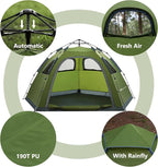 MOON LENCE Pop Up Camping Tent, 3-4 Person Portable Automatic Instant Tent Windproof for Camping, Hiking, Mountaineering
