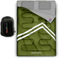 SereneLife Double Sleeping Bag with Pillows, Waterproof & Detachable for 2 Single Bags, Lightweight & Warm, Perfect for Camping, Hiking, Backpacking, and Cold Weather, Suitable for Temperatures 5-10°F