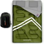 SereneLife Double Sleeping Bag with Pillows, Waterproof & Detachable for 2 Single Bags, Lightweight & Warm, Perfect for Camping, Hiking, Backpacking, and Cold Weather, Suitable for Temperatures 5-10°F