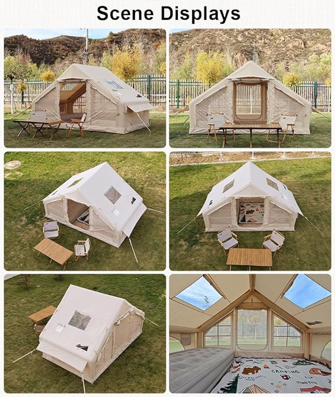 UNIISTRENGH Inflatable Camping Tent, Air Glamping Quick Set Up Waterproof Pop Up Tents with Stove Jack Hole and Carry Bag