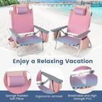 Tangkula Set of 4 Backpack Beach Chair, 5-Position Lay Flat Beach Chairs with Cooler Bag, 2 Cup Holders, Towel Bar, Lightweight Folding Beach Chair with Backpack Straps